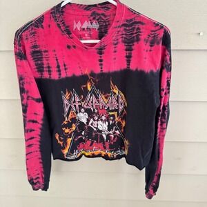 Def Leppard Old Graphic Tee Long Sleeve Tie Dye Cropped Top Band T Shirt 
S‎
